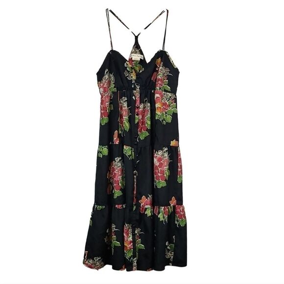 American Eagle Dress Babydoll Corset Black Floral Tiered Slip Sundress Summer - Picture 6 of 11